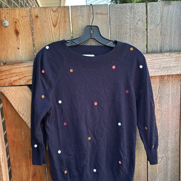 LOFT Blue lightweight Crew Neck Sweater with Polka Dots size small - Picture 3 of 7